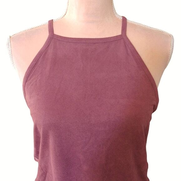AEO Mauve Suede High Neck Lace Up Sides Crop Tank Top Large - Picture 5 of 16